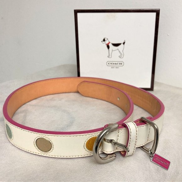 Coach Dog New Coach White Pink Leather Dot Circles Dog Pet Collar